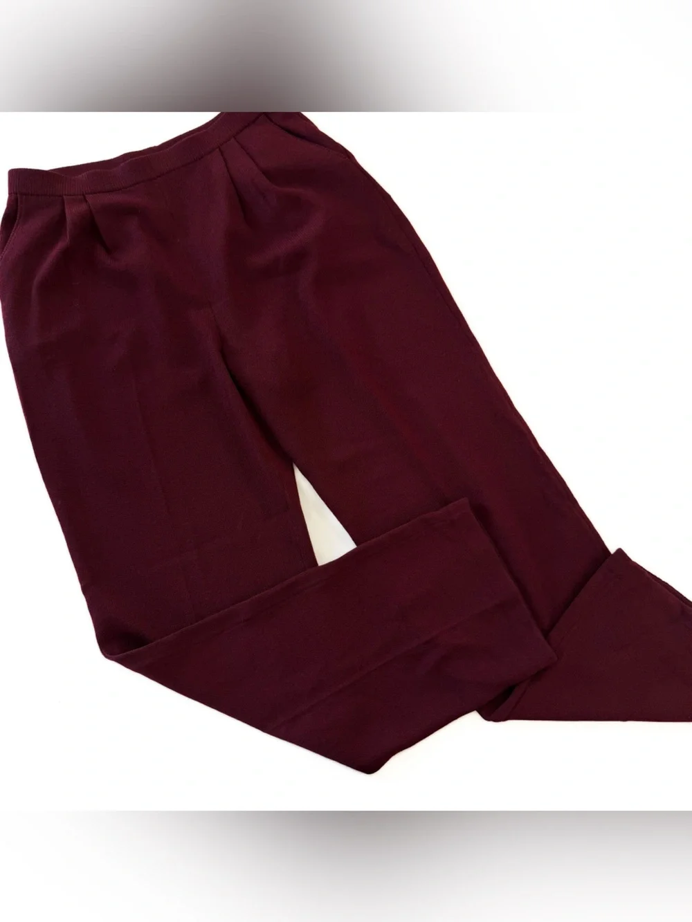 St John Pants Womens 10 Santana Knit Maroon Wine Pockets Straight Leg Pleated